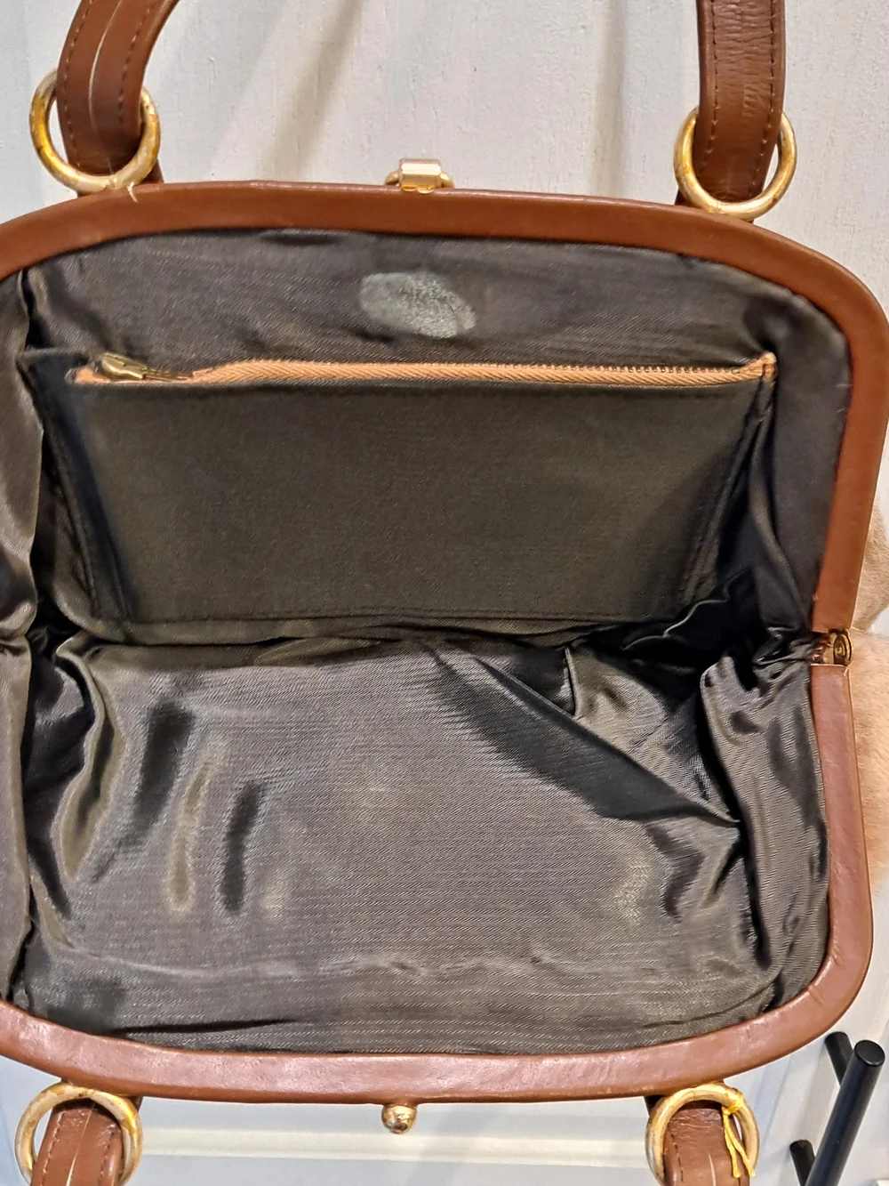 Australian Kangaroo Fur Vintage 70s Handbag Leather Trim Gold Ring Accent
